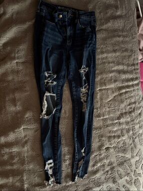 American Eagle Outfitters Dark Blue Distressed Skinny Jeans
